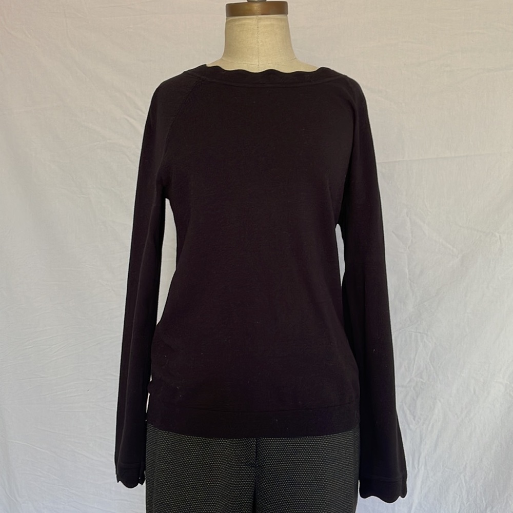 Ann Taylor black thin scalloped crew neck sweater